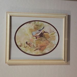 Barbara Weldon Watercolor Vintage Retro Bluebird Painting with Original Frame